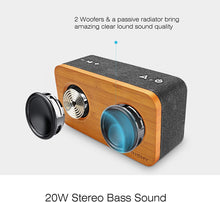 Load image into Gallery viewer, INSMY Retro Bluetooth Speaker, 20W Portable Wood Home Audio Super Bass Stereo with Woofers, True Wireless Stereo, Bluetooth 5.0 24H Playtime, Support TF Card Aux, Wireless Bookshelf Speaker for Party (Black&Bamboo)