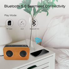Load image into Gallery viewer, INSMY Retro Bluetooth Speaker, 20W Portable Wood Home Audio Super Bass Stereo with Woofers, True Wireless Stereo, Bluetooth 5.0 24H Playtime, Support TF Card Aux, Wireless Bookshelf Speaker for Party (Black&Bamboo)