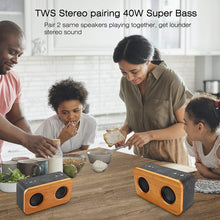 Load image into Gallery viewer, INSMY Retro Bluetooth Speaker, 20W Portable Wood Home Audio Super Bass Stereo with Woofers, True Wireless Stereo, Bluetooth 5.0 24H Playtime, Support TF Card Aux, Wireless Bookshelf Speaker for Party (Black&Bamboo)