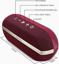 Load image into Gallery viewer, INSMY Portable Bluetooth Speakers, 20W Wireless Speaker Loud Stereo Sound Rich Bass, IPX7 Waterproof Floating, True Wireless Stereo Mode, 24 Hours Playtime, Bluetooth 5.0, Built-in Mic for Outdoors Camping(Red)