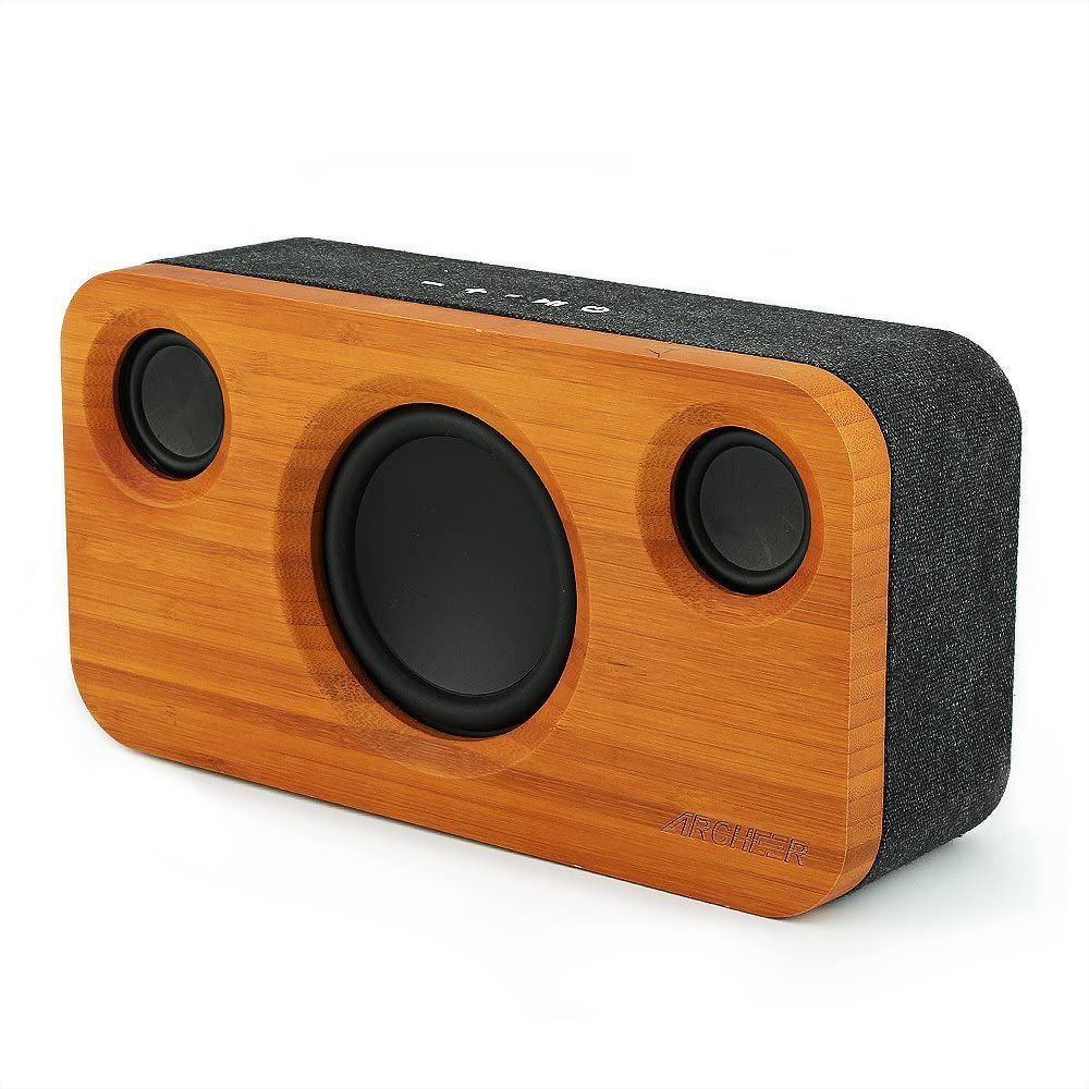25W Bluetooth Speaker (A320) with Super Bass, Loud Bamboo Wood Home Audio Wireless Speakers with Subwoofer